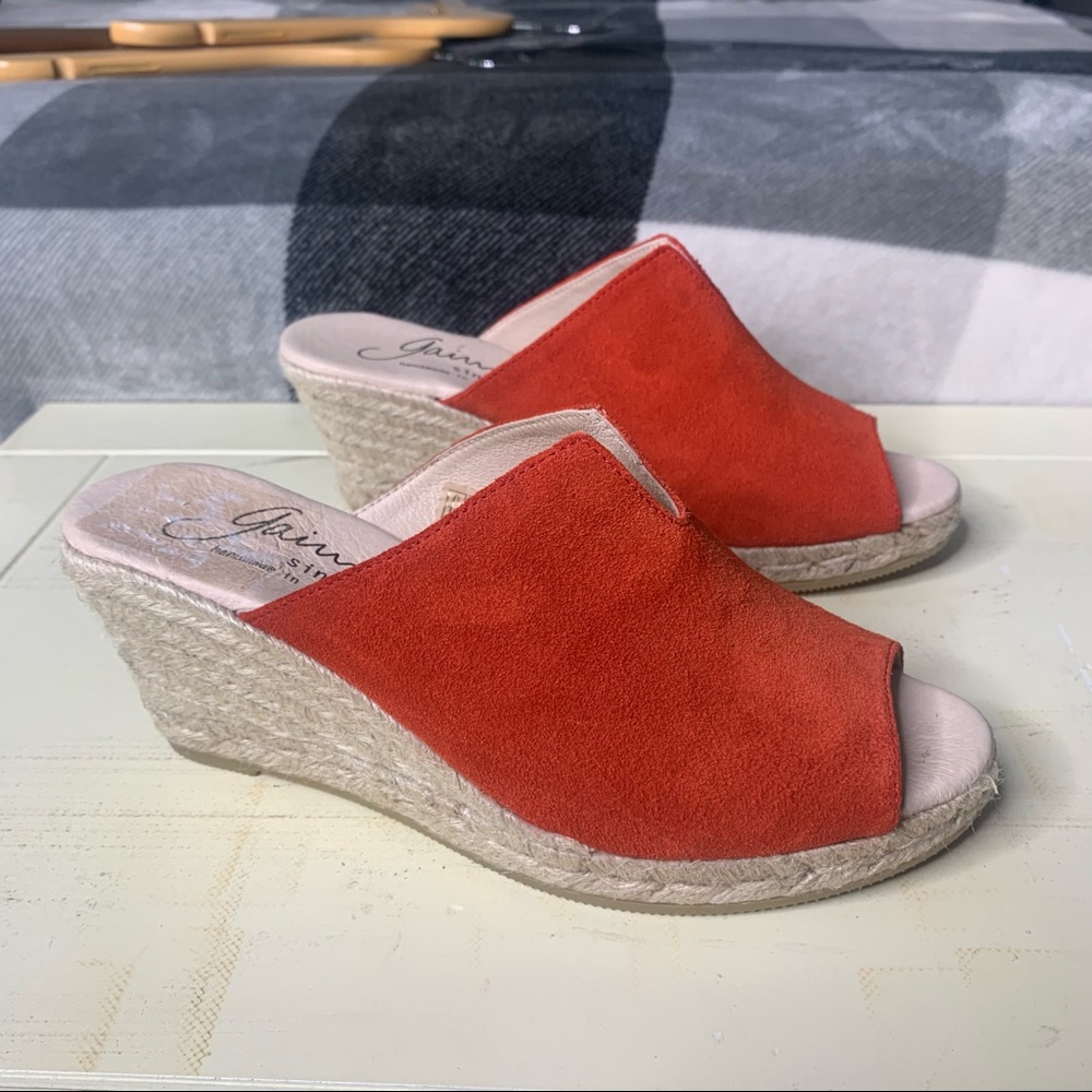 Anthropologie Red Wedge Sandals